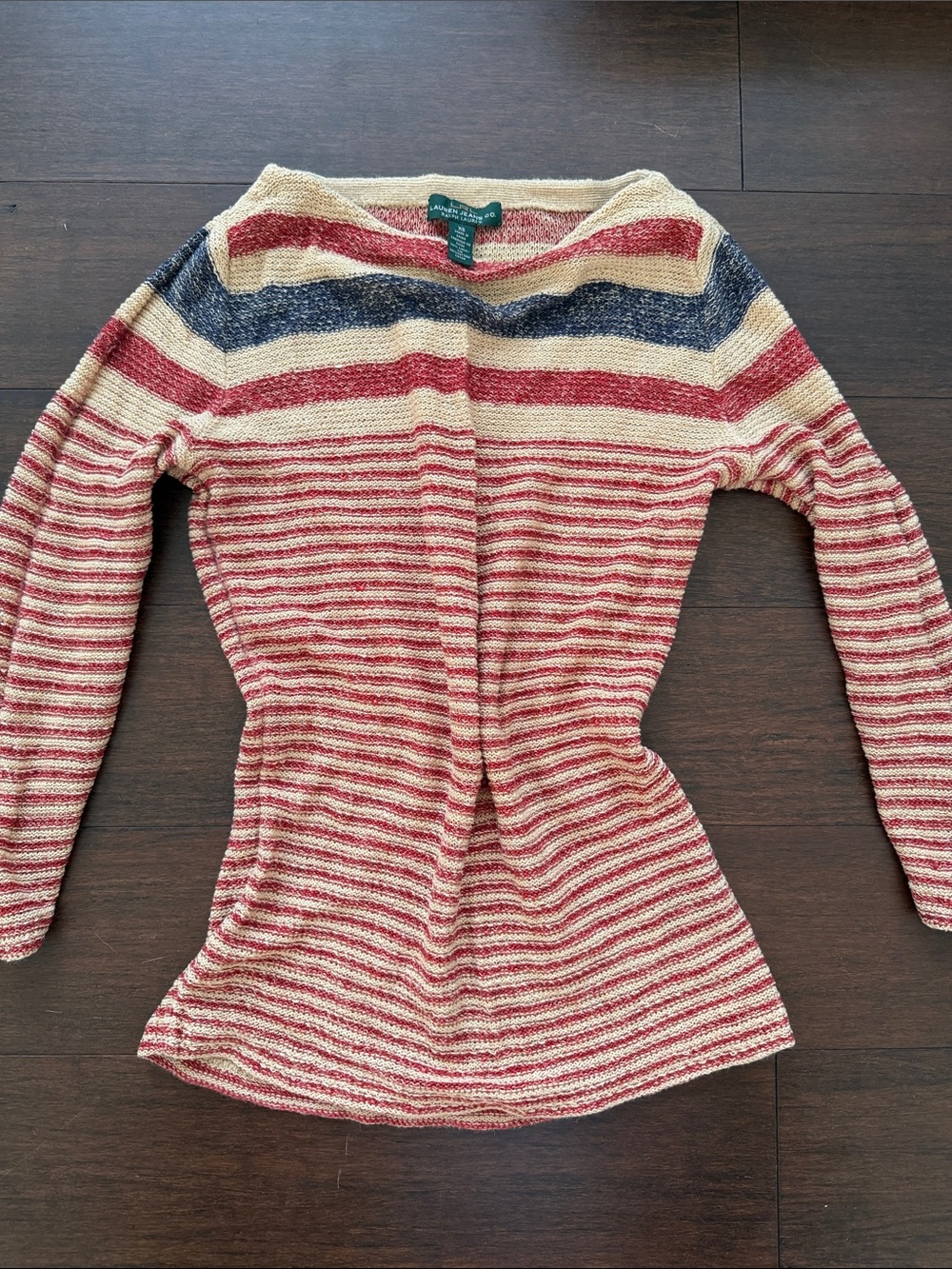 LRL LAUREN JEANS Striped Boatneck Sweater - Red, Cream & Blue